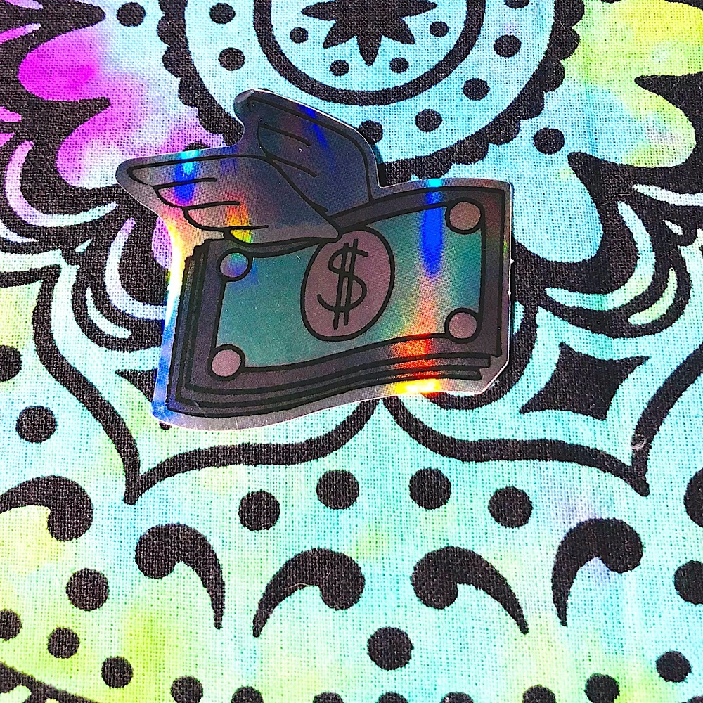 Money Wings Metallic Prismatic Reflective Single Decor Sticker